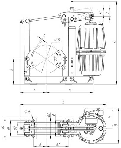 Схема габаритных и установочных размеров Тормоза ТКГ-160