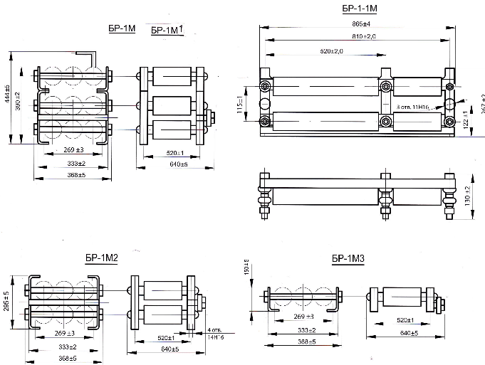 Схема габаритных и установочных размеров Блоков резисторов БР